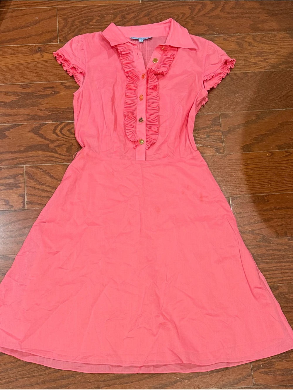 ANTONIO MELANI Coral Pink Ruffle Front Shirt Dress